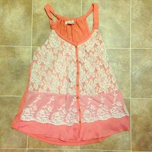 3/$15 Coral tank with lace overlay!